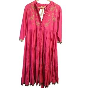 April Cornell NWT New Maharana Dress Large Gold Accents Indian Inspired Tiered